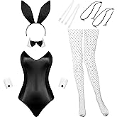 Geyoga Anime Women Bunny Costume Bunny Outfit Halloween Cosplay Bodysuit Role Costume Bunny Headband Stocking Set