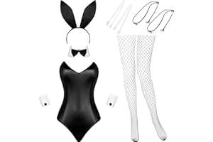 Geyoga Halloween Anime Women Bunny Costume Bunny Outfit Halloween Cosplay Bodysuit Role Costume Bunny Headband Stocking Set