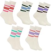 QZLKNIT Retro Striped Crew Socks Sport Socks,Casual Cotton Stretchy Socks, with Seamless Toe for Men and Women Multicolor