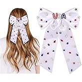 4th of July Accessories Hair Bows for Women Large Patriotic Red White and Blue Bows Jeweled American Flag Star USA Hair Bow Clips Fourth of July Hair Accessories Outfits Party Favors Gifts (Pattern C)