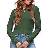 JPGLOV Womens Fall Cropped Sweaters 2026 Trendy Long Sleeve Crewneck Ribbed Knit Pullover Jumper Tops