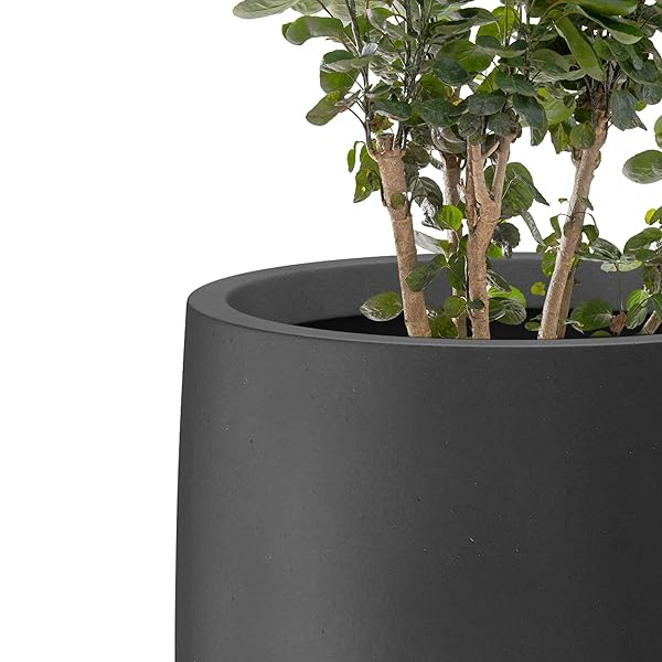 KANTE 21.7″ H BURNISHED BLACK TALL PLANTER, LARGE OUTDOOR INDOOR DECORATIVE POT WITH DRAINAGE HOLE AND RUBBER PLUG, MODERN ROUND TAPER STYLE FOR HOME AND PATIO