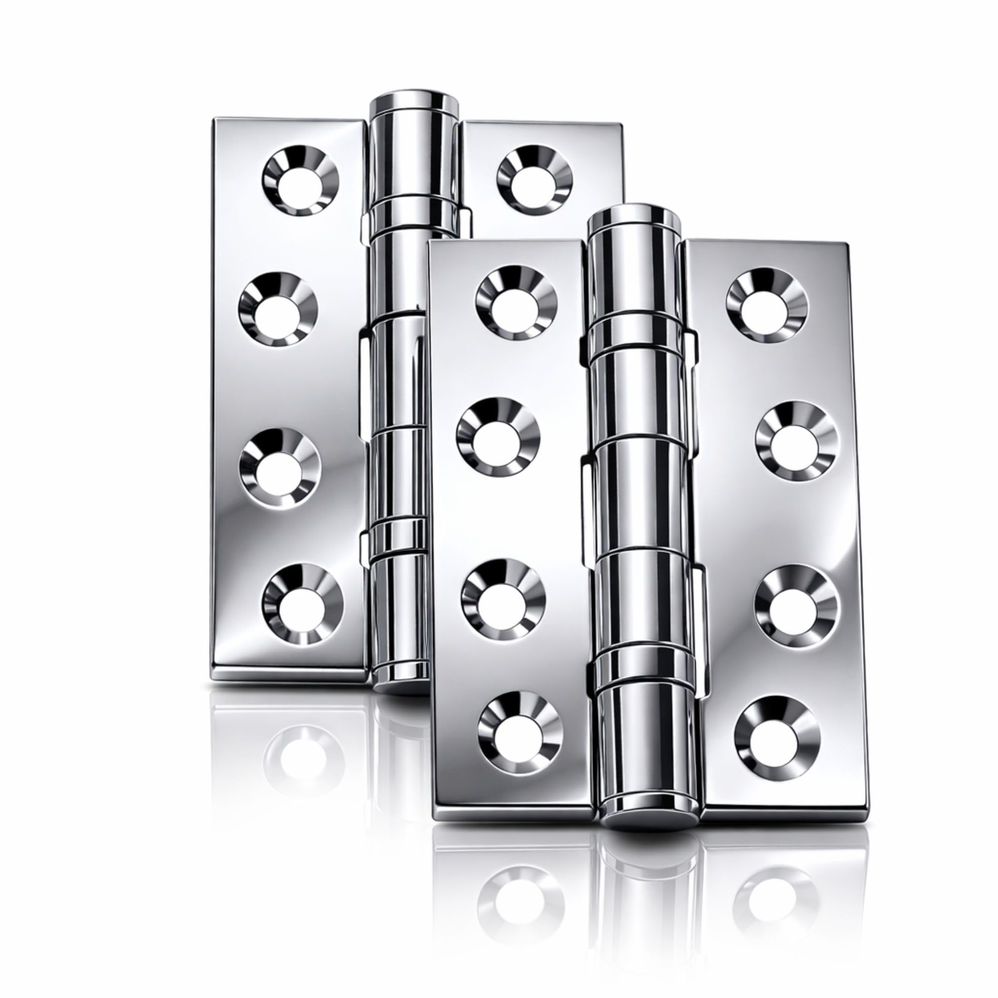 UAP 4 Inch Ball Bearing Butt Door Hinges for Internal Doors 100mm x 75mm Mild Steel Square Corner Internal 2 Pack Polished Chrome