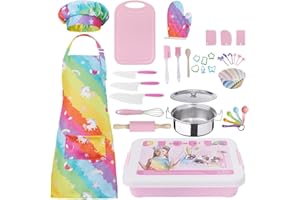 CAROLART 42 Piece Kids Real Cooking Set, Kids Knife Set, Baking Kit, Cookware, Play Pots and Pans, Mini Stainless Steel Pretend Play Cooking Toys, Apron and Chef Hat for Girls, Sensory Toys