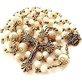 elegantmedical HANDMADE COPPER CATHOLIC ROSARY Moonlight Mother of Pearl Beads necklace Crucifix Cross gift box Gift