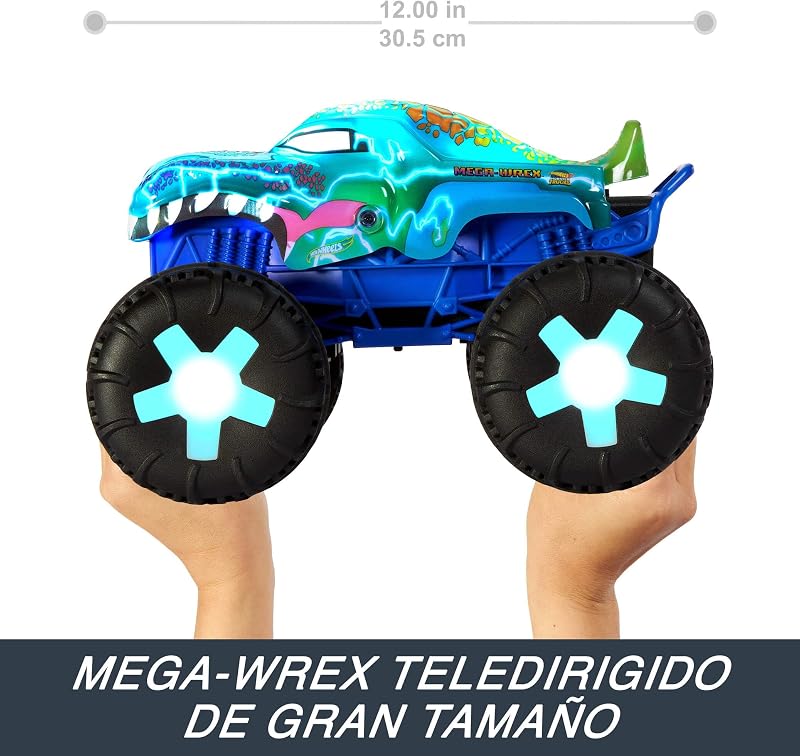 Hot Wheels Monster Trucks Controle Remoto Mega-Wrex Car, Controle de Rádio Toy Car com Luzes, Sons e 3 Modos de Jogo, +5 Anos (JBD90)