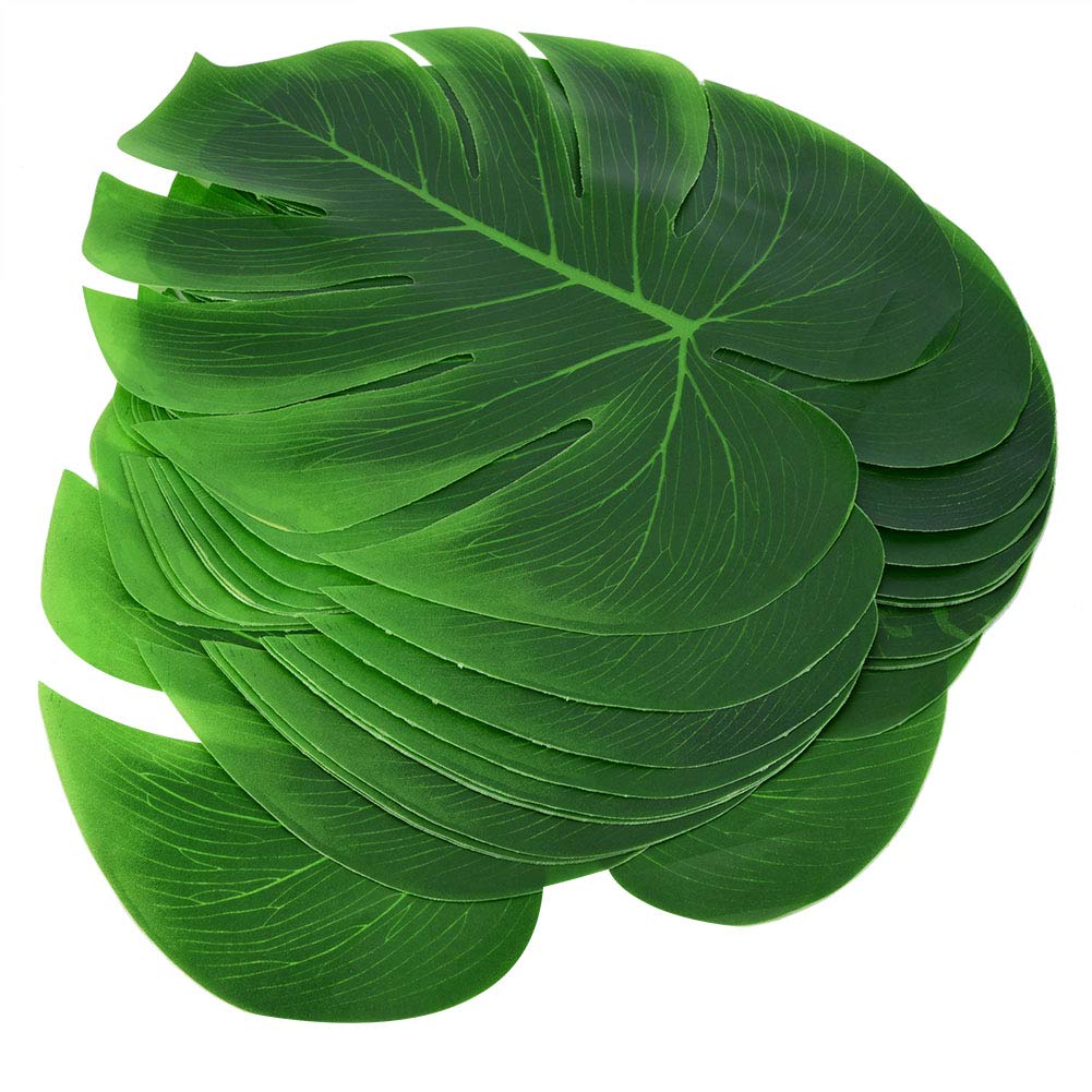 Leaf Table Flag, Artificial Tropical Leaves,Summer Theme Decor,Tropical Party Decoration Supplies,Cutlery Mat Jungle Beach Theme Party Hawaiian Banquet Table Decoration