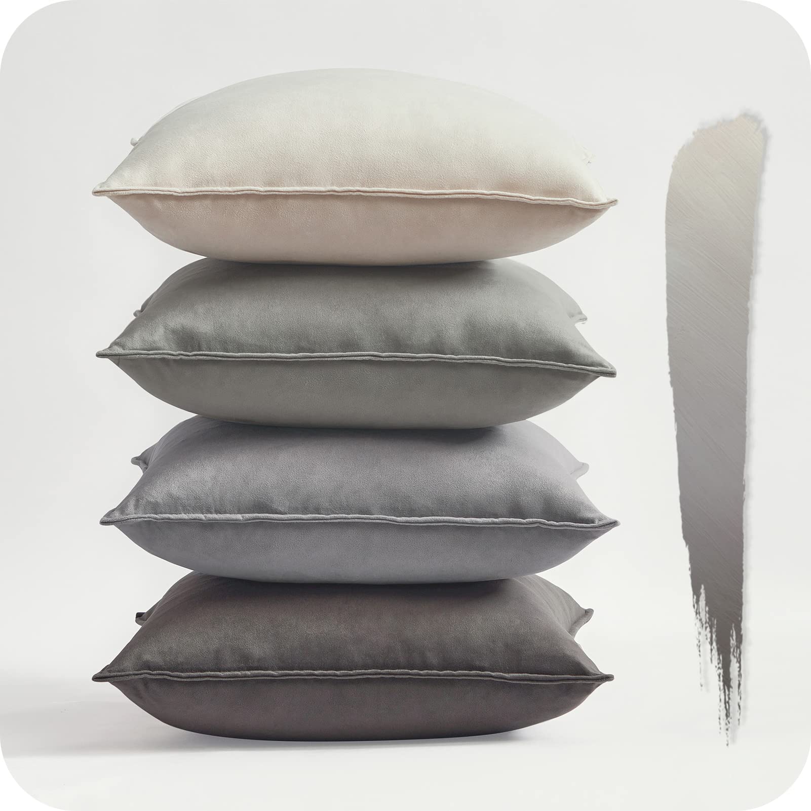 Topfinel Grey Cushion Covers 40cm x 40cm Summer Sofa Bed Colorful Cushions Soft Pillow Case 16x16 Velvet Scatter Decorative Cushions Pillow Cover for Livingroom Bedroom Invisible Zipper,Set of 4 — image 1
