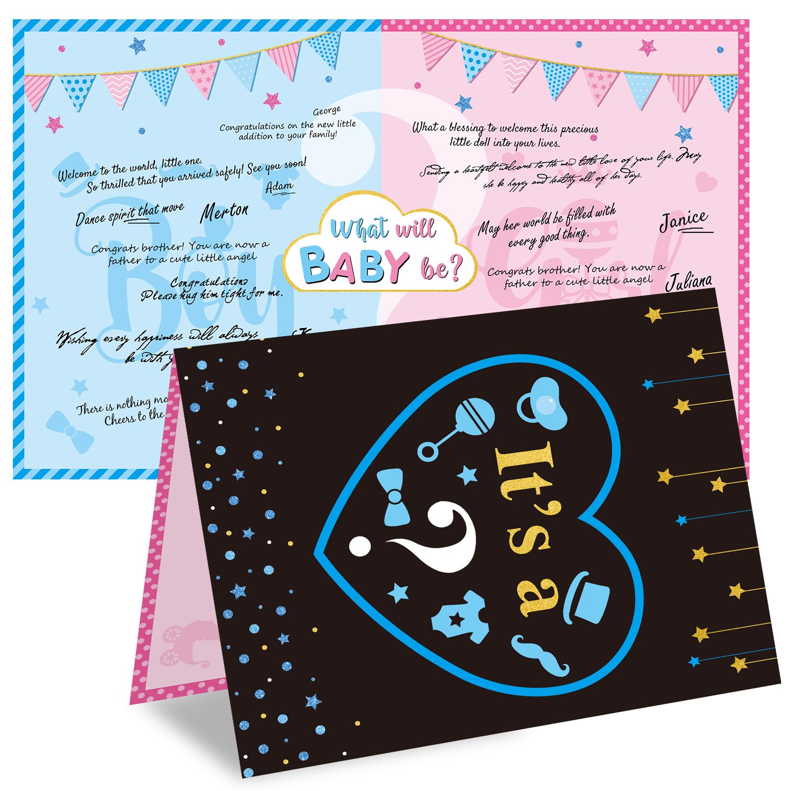 Nezyo Gender Reveal Games for Guests Gender Reveal Boy or Girl Decorations Guests Write Blessing for Baby and Sign on The Prediction Guestbook Cards Baby Q Ideas Games Party Supplies