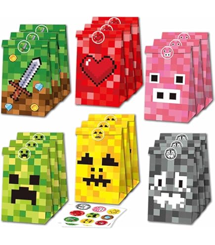 12 Pack Building Block Gift Bags – Christmas & Birthday Party Treat Bags For Kids, Teens – Paper Bags With Handles, 5 Styles - View #7