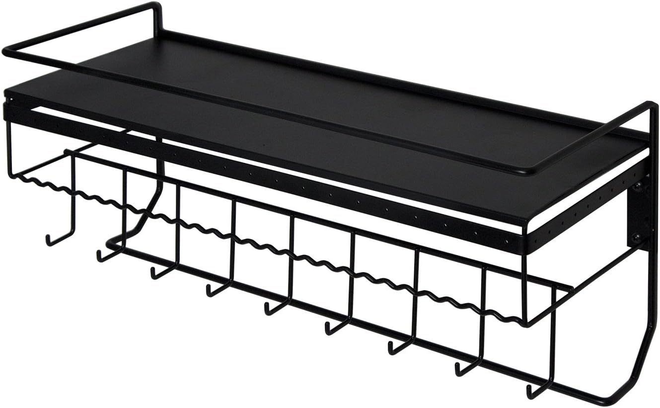JackCubeDesign Wall Mounted classic Black Iron Designer made Cosmetics Storage Shelf w/Necklace Jewellery Organiser Shelf Earrings Holder - Image 5