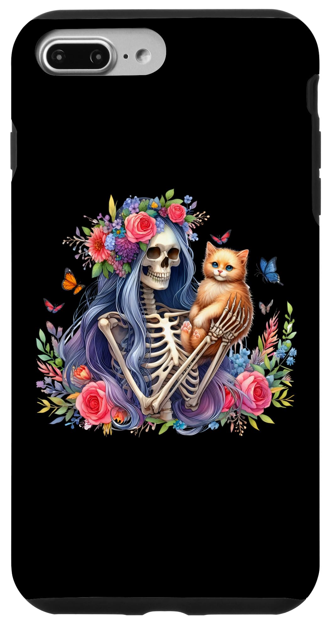 iPhone 7 Plus/8 Plus Female Skeleton And Cute Kitten Cat Lovers Halloween Vintage Case