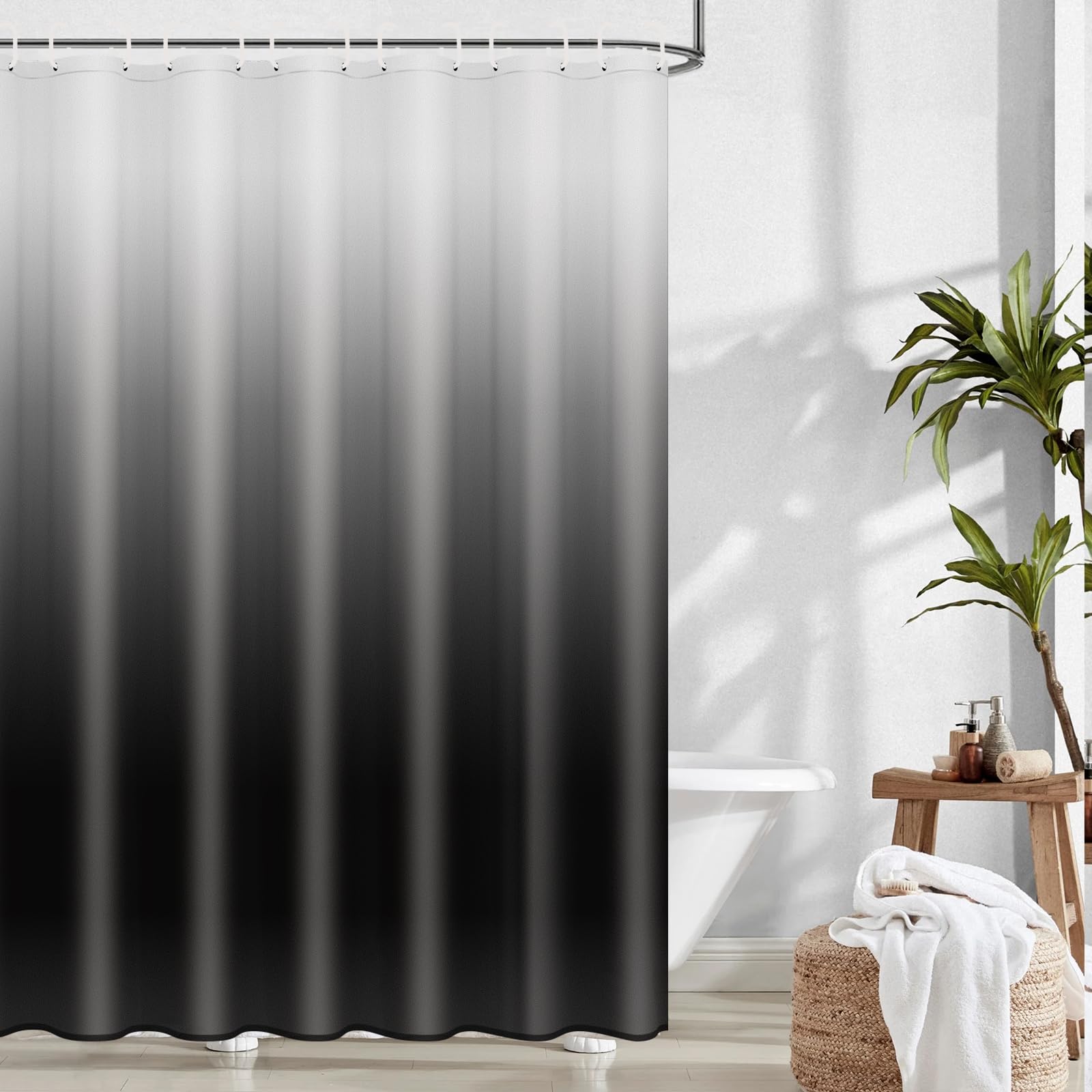 WHENZOO Shower Curtain, Mould Proof & Mildew Resistant Washable Polyester Bathroom Curtains with 14 Hooks Ombre Black Bathtub Tub Curtain, Weighted Hem - 71x71inch,180x180cm