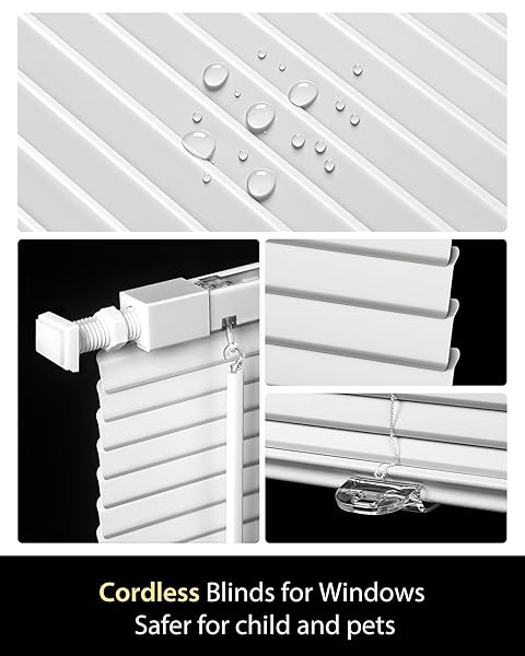UNISHADES NO DRILL BLINDS FOR WINDOWS 1″ VINYL L-SHAPED SLATS CORDLESS MINI BLINDS FOR HOME, FOR WINDOW SIZE 20″ W × 64″ H WHITE