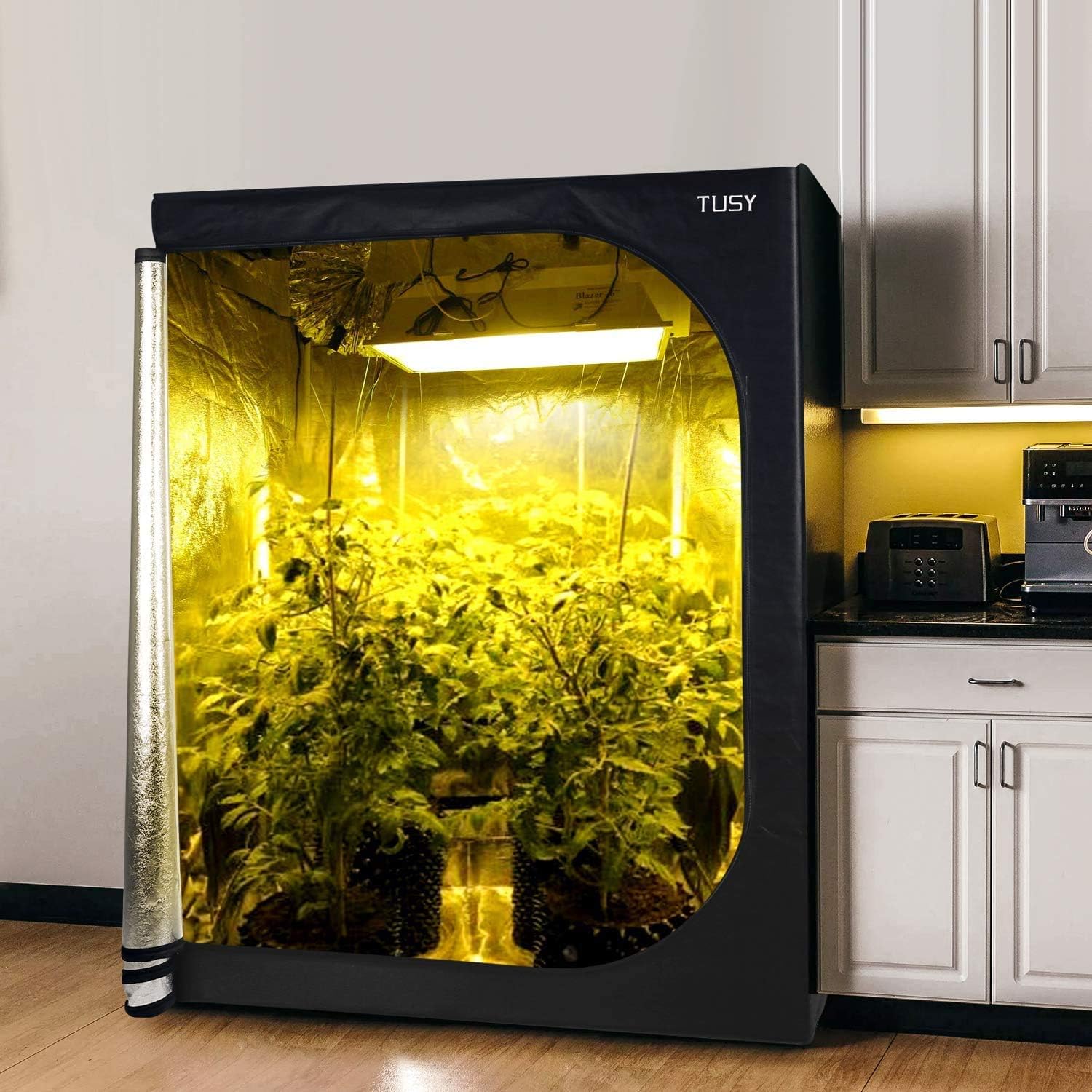 TUSY 48 x24 x60 Inch Mylar Hydroponic Grow Tent, Indoor Plant Growing 4' x 5' with Floor Tray