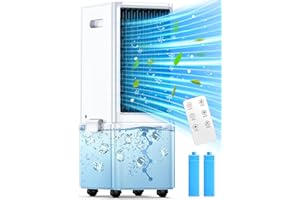 COOLECH Portable Air Conditioners, 4 Modes &3 Speeds, Waterless Alert System & 2.4-Gal Tank for 20H Cooling, Smart Remote, 12H Timer for Auto Off, 3-IN-1 Evaporative Air Cooler for Room Bedroom Office