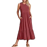 ANRABESS Women Summer Casual Sleeveless Crewneck Sundress Aline Flowy Tiered Maxi Long Beach Dress Vacation Outfits