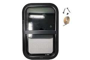 12" Inch Width x 22" Inch Height, RV Window, Tiny House Vertical Slider W/Screen & Interior Camper Window Clamp Ring Included, Teardrop Replacement Trailer Window, by LandCamp (1)