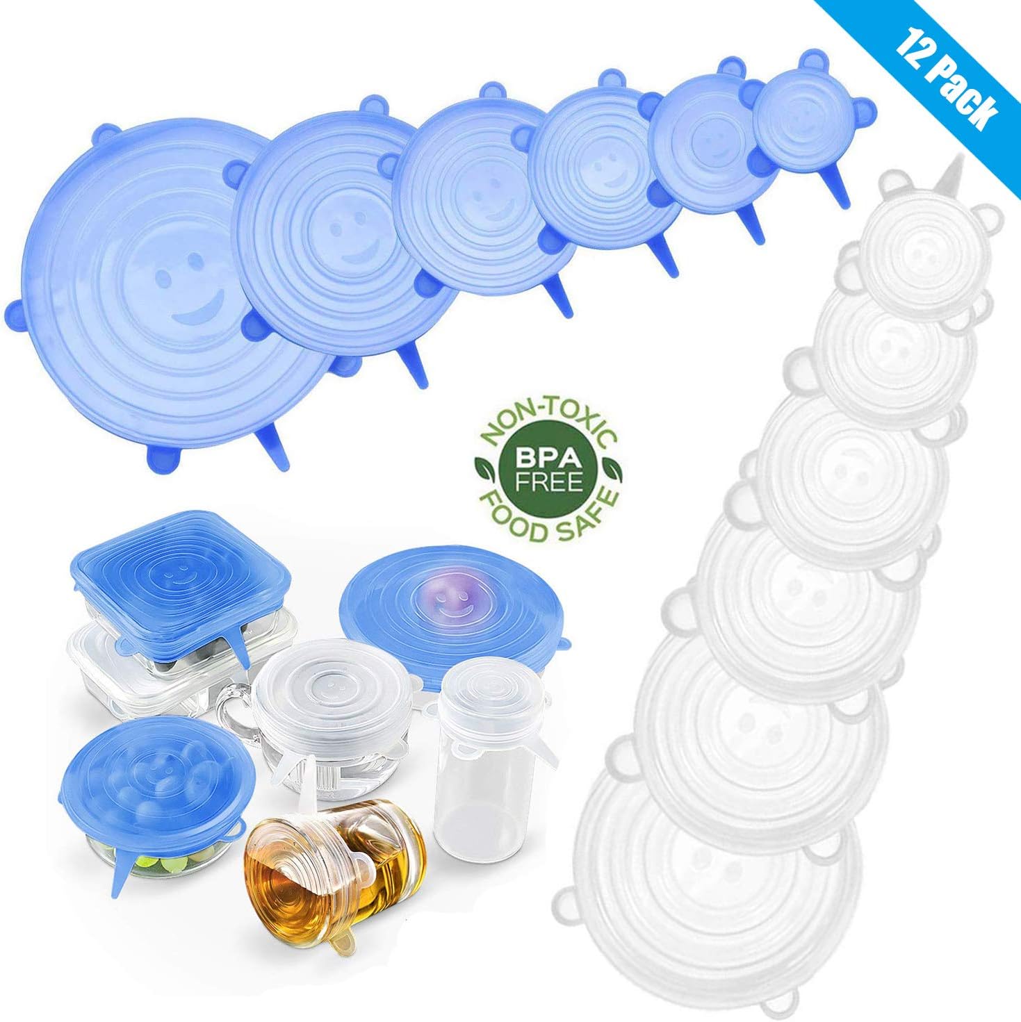 12 Coperchi In Silicone Estensibili | Senza BPA Per Contenitori | 6 Misure (6.4-19 Cm) | Lavabili - Foto 7
