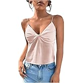 Floerns Women's Silk Satin V Neck Camisole Twist Front Spaghetti Strap Going Out Crop Tops