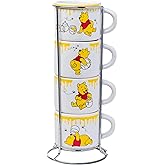 Silver Buffalo Disney Winnie the Pooh Honey "Hunny" Drips 4pc Stackable Ceramic Espresso Small Cup Set, 3 Ounces