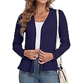 GRECERELLE Women Lightweight Casual Long Sleeves Cropped Cardigan Open Front Peplum Knit Sweater Outwear