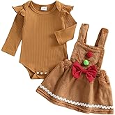 Amnnchya Christmas Baby Girl Outfit Newborn Gingerbread Man Skirt Set Infant Girls Cute Ribbed Romper Furry Overall Dress