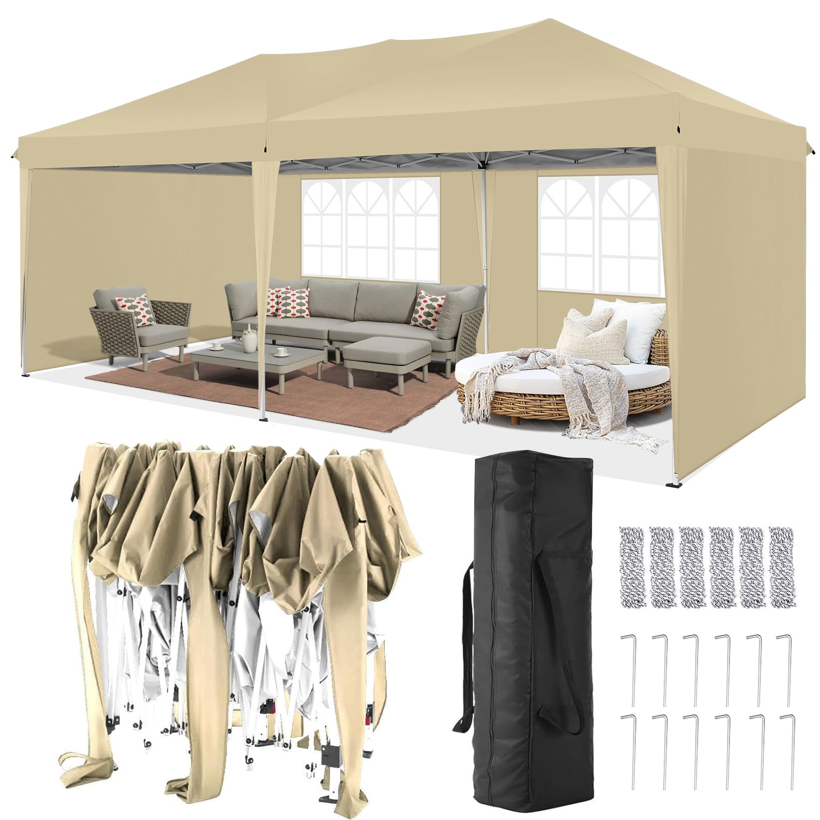 TOOLUCK 10x20 Pop Up Canopy Tent with 4 Sidewalls