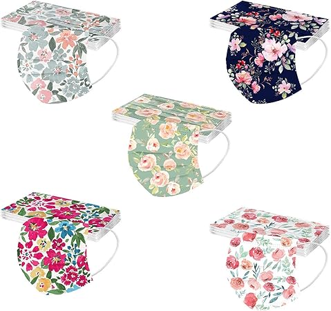 Amazon Co Jp Derains 50枚 女性 花柄 不織布 𝐌𝐀𝐒𝐊 ファッションレトロ カラフルなフラワープリント 超快適 耳が痛くならない 大人用 女性の女の子の誕生日の結婚披露宴の贈り物のために ドラッグストア