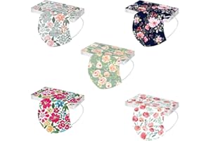 HEALT 50PC Flower Disposable Face_Masks for Women, 3-Ply Colorful Floral Breathable Face_Mask with Nose Wire for Glasses Wearers, Protective Facemask with Design for Adults
