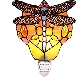 Bieye L11401 Dragonfly Tiffany Style Stained Glass Night Light Wall Lamp with 5 Inch Wide Handmade Lampshade, Red