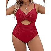 Blooming Jelly Womens Plus Size Bathing Suit Tummy Control One Piece Swimsuit Twist Front Ruched Swimwear