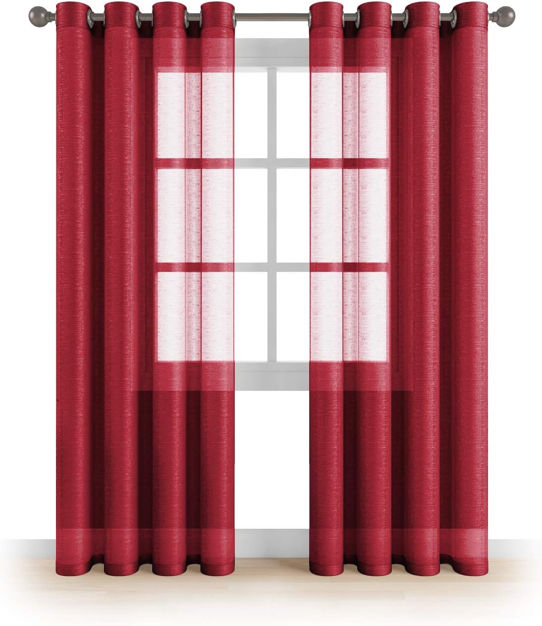 MEMIAS Window Sheer Elegant Voile Curtains with Grommets for All Rooms Decoration, 2 Panels, Each Panel, 54" W x 84" L, Merlot