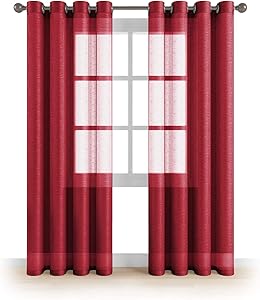MEMIAS Window Sheer Elegant Voile Curtains with Grommets for All Rooms Decoration, 2 Panels, Each Panel, 54" W x 84" L, Merlot