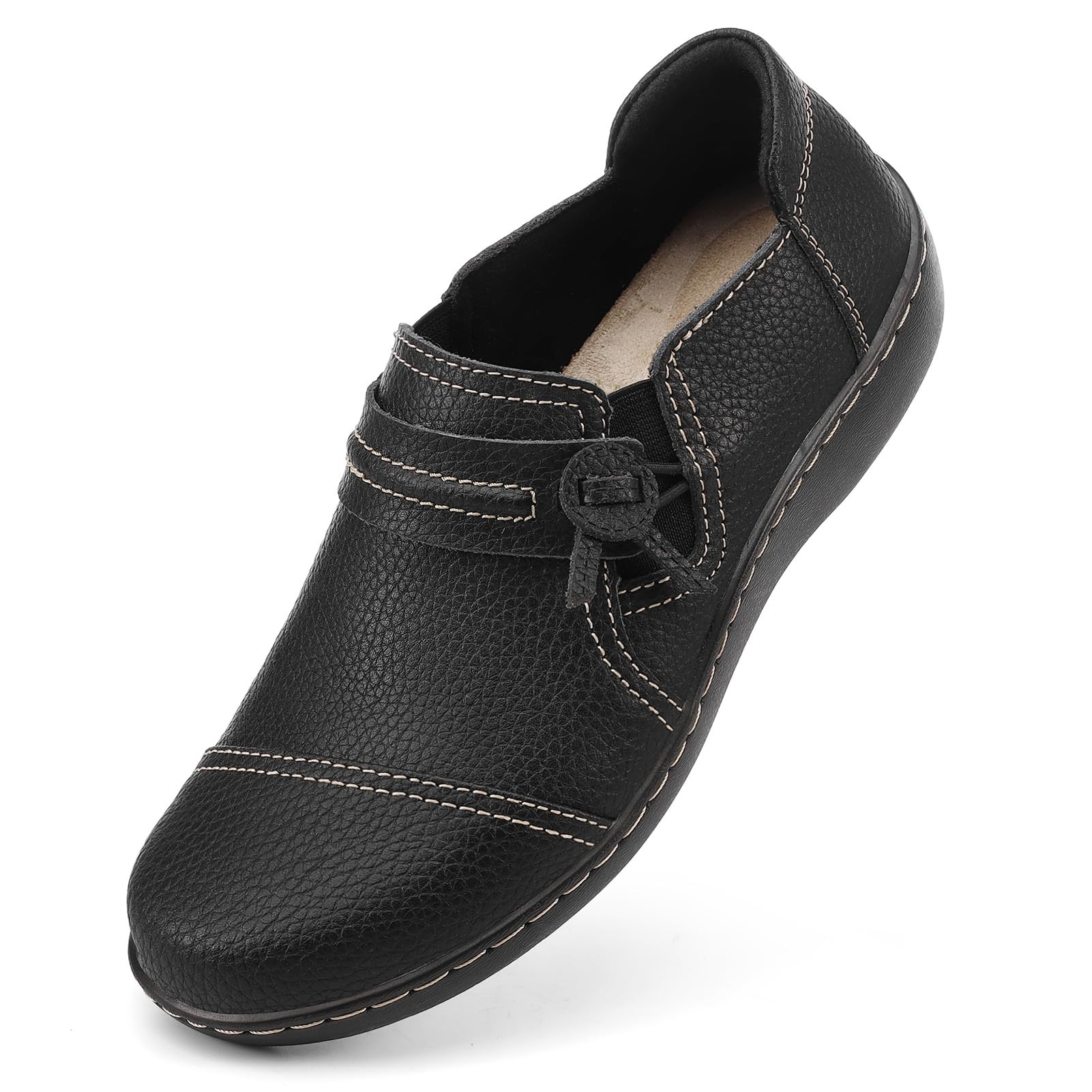 Photo 1 of LAZYPOP Women's Classic Comfort Black Leather Loafers Cute Slip-Ons Casual Dress Shoes Lightweight Walking Flats Everyday Work Shoes 8.5 M US 1808HEI-8.5