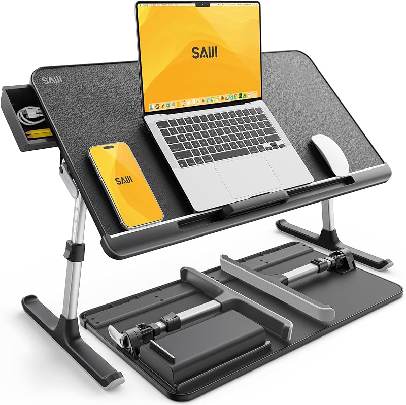 SAIJI Laptop Bed Table with Drawer, 17in Desk, Folding Legs, 40kg Load