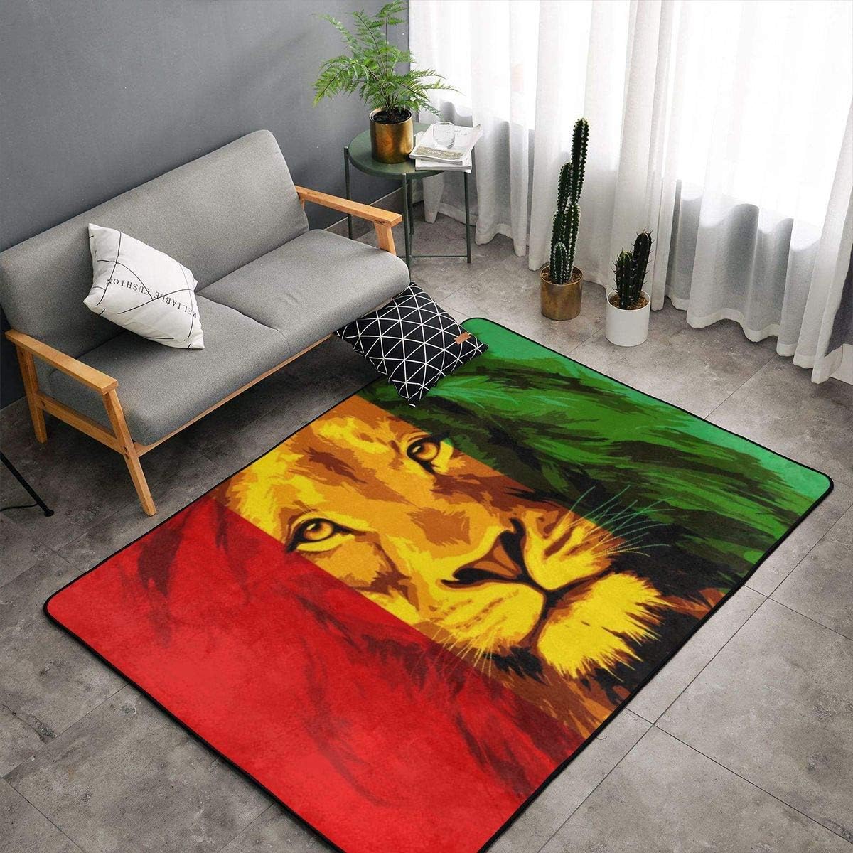 Reggae Rasta Flag Lion King Area Rug, Bedroom Living Room Kitchen Rug, Doormat Floor Mat Standing Mat, Children Play Rug Carpet Bathroom Rug Mat, Throw Rugs Carpet Yoga Mat