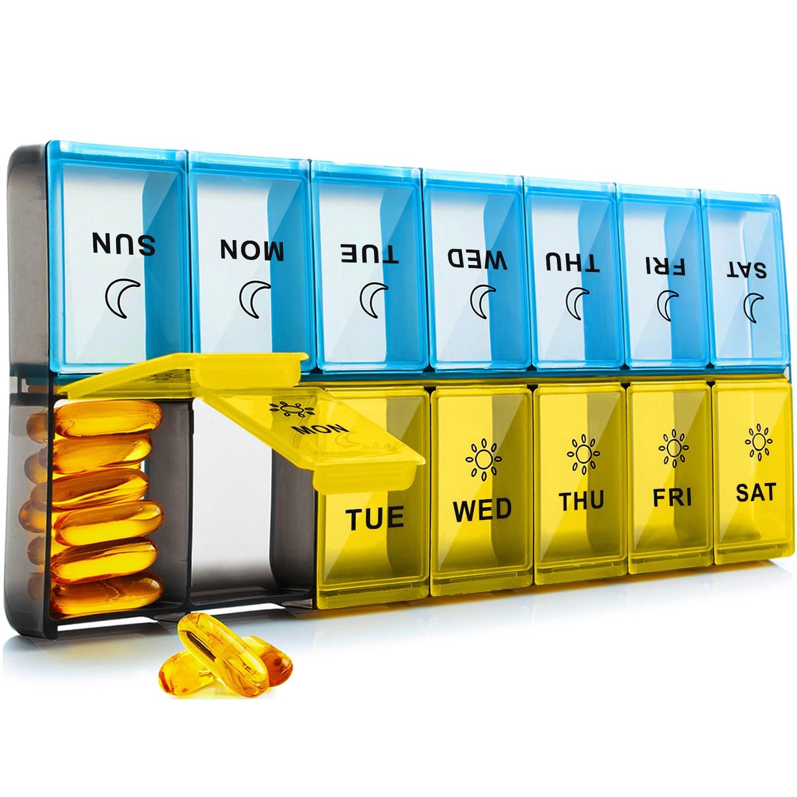 Mossime Weekly Pill Box 7-Day: Large Pill Boxes 7 Day 2 Times A Day Daily Pill Organiser with 14 Compartments - XL Week Tablet Case Am Pm Medication Organizer for Vitamin Supplement — image 1