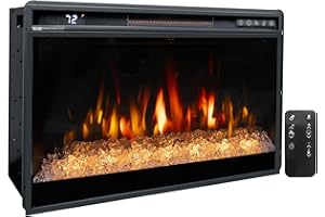 Oxhark Flame 26 Inches Electric Fireplace Inserts, 1500W Recessed Fireplace Electric with Remote Control, Crystal, Overheating Protection and Timer, Black