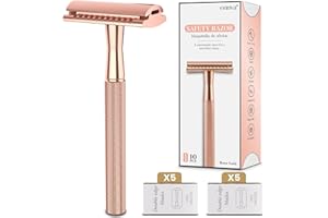 ENNVA Double Edge Safety Razor With 10 Blades - Single Blade for Women and Men, Reusable Metal Kit, Free of Plastic - Rose Gold