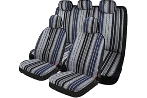 PONYJOYUP Baja Saddle Blanket Car Seat Covers 9PCS Full Set, Breathable and Washable Striped Woven Automotive Vehicle Seat Cover, Universal Seat Cover for Sedan, SUV, Truck, Airbag Compatible