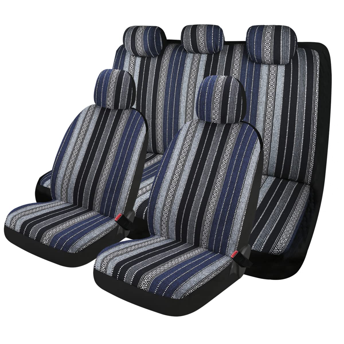 Photo 1 of PONYJOYUP Baja Saddle Blanket Car Seat Covers 9PCS Full Set, Breathable and Washable Striped Woven Automotive Vehicle Seat Cover, Universal Seat Cover for Sedan, SUV, Truck, Airbag Compatible