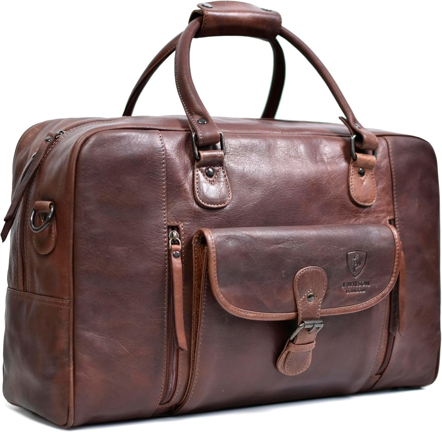 Designer J WILSON London Large Distressed Leather Bag Weekend Holdall Luggage Sports Travel Gym Vintage Carrier Cabin Duffel (Tan) (Distressed Brown)