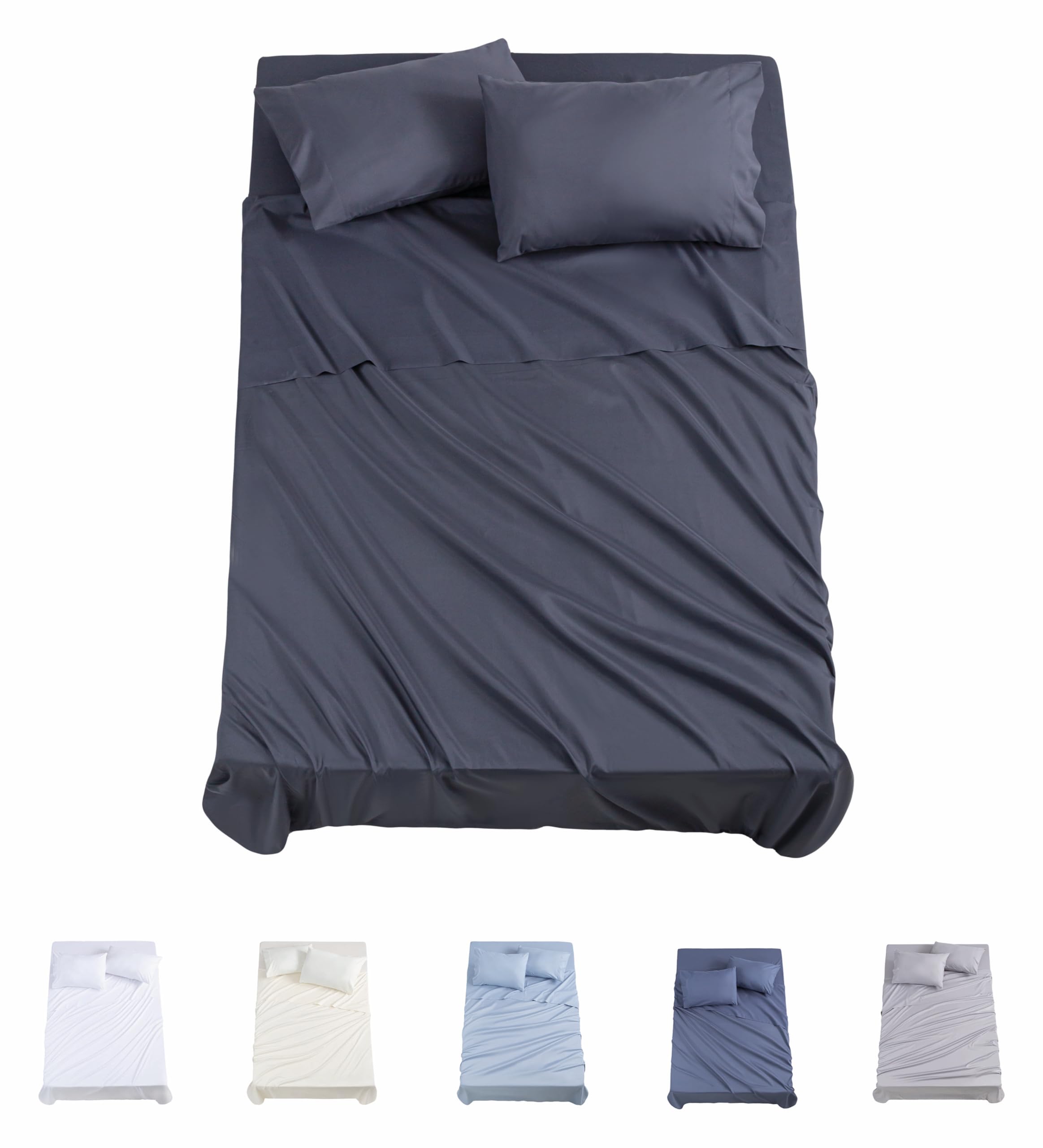 Todocama 4-Piece Bedding Set – 3001 – Fitted Sheet – Top Sheet – Two Pillowcases 50 x 80 cm (Bed 105 x 190/200 cm, Dark Grey)