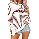 FCGHSII Christmas Sweatshirt for Women: Merry Christmas Long Sleeve Shirts Embroidered Xmas Holiday Crewneck Pullover Tops