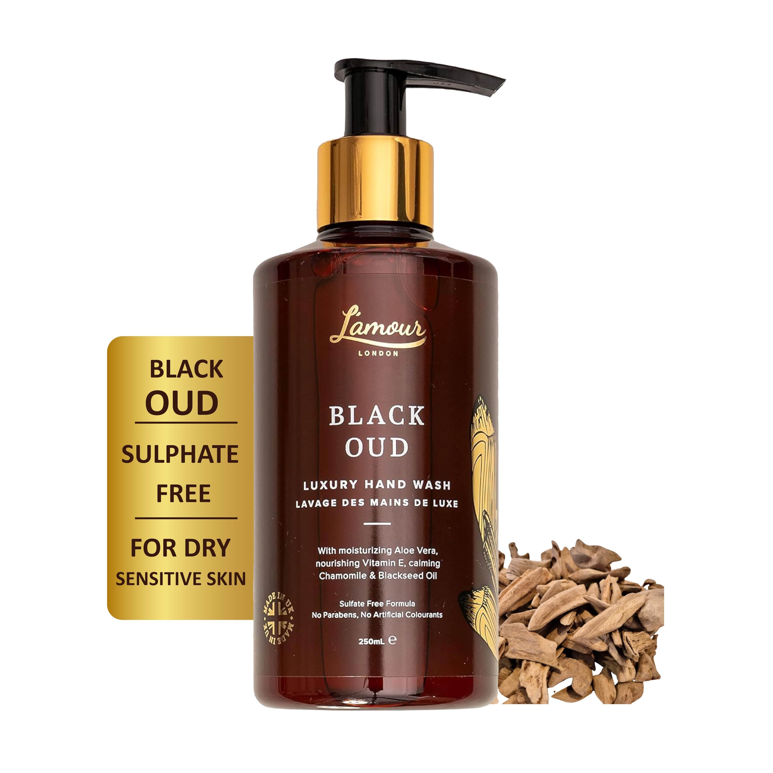 L'amour Natural | Black Oud | Sulphate Free Hand Wash | Essential Oils | Luxury | Gentle for dry and sensitive skin | 250mL