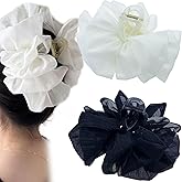 2 PCS Chiffon Silk Hair Claw Clips Large Bubble Hair Jaw Clips Bows Hair Clips Nonslip French Barrtette Hair Accessories for Women Girls