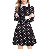 AXUIOKRY Womens Long Sleeve Peter Pan Collar Cute Fit and Flare Aline Dress