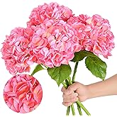 Nubry 4Pcs Pink Hydrangea Artificial Flowers, 22.5In Latex Faux Real Touch Large Hydrangea Flowers with Long Stems & Leaves for Home Office Decor Wedding Party Arrangements(Pink)