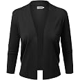 JJ Perfection Women's Basic 3/4 Sleeve Open Front Cropped Cardigan